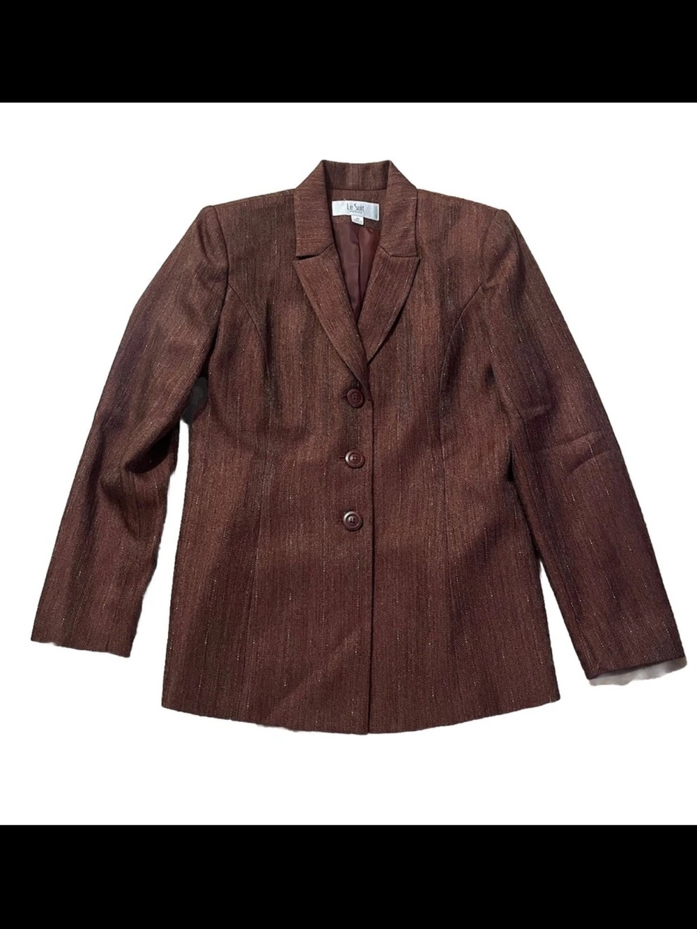 Le Suit Petite Women’s Burgundy Textured Blazer Button Up Size 4 Petite